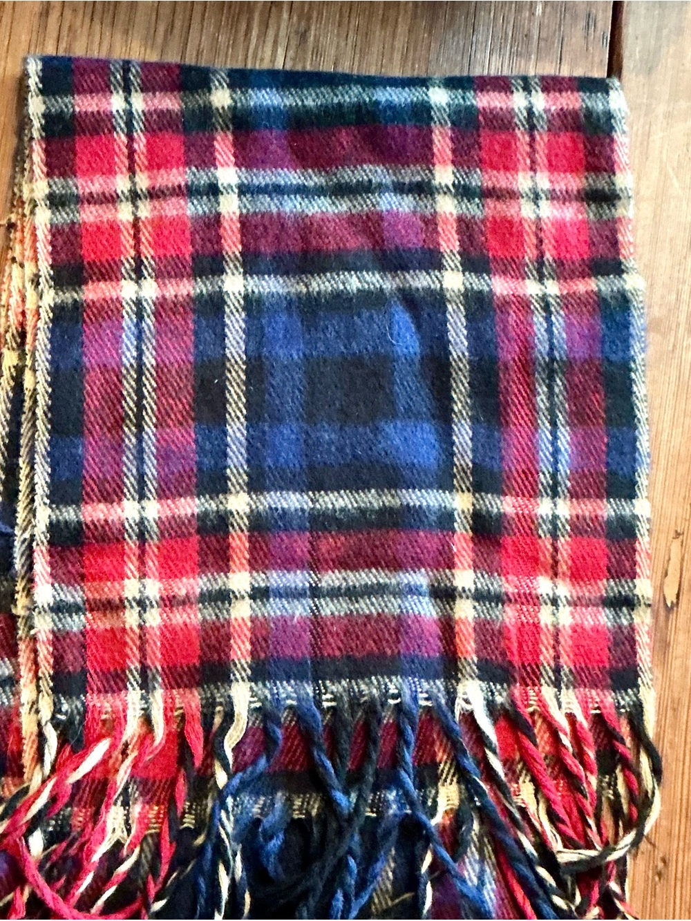 Plaid Red and Blue Fringe Scarf